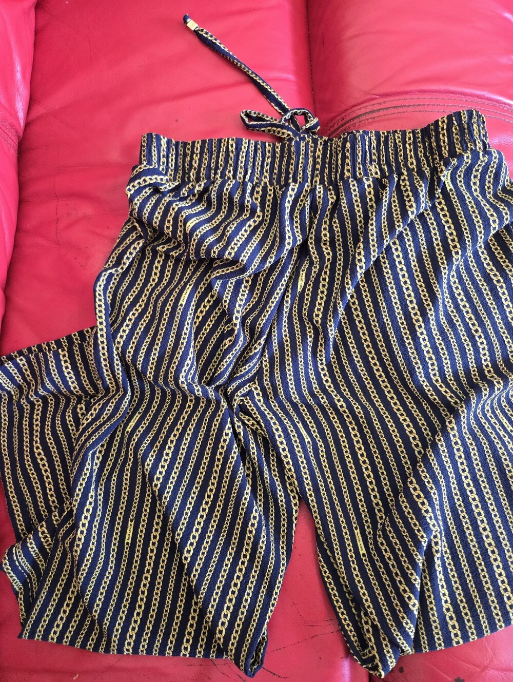 Navy & Gold Chain-Print Drawstring Pants - Picture 6 of 7